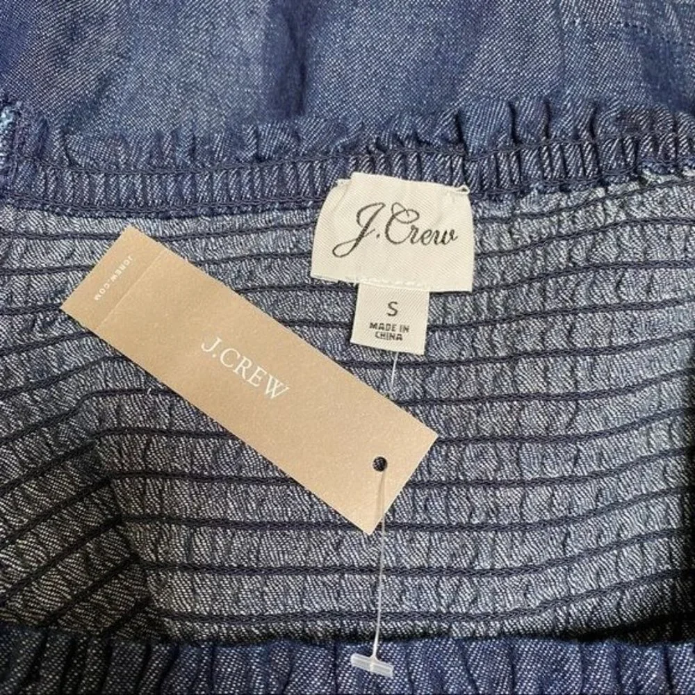 J. Crew Puff Sleeve Chambray Smocked Top in Birch Wash NWT